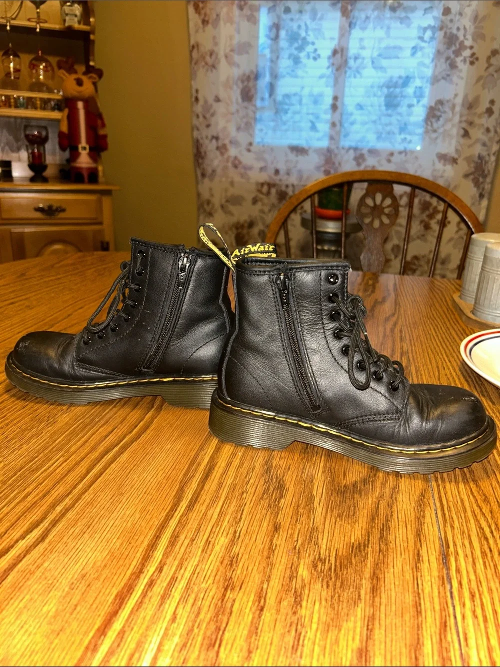 Dr. Martens Kids Black Lace-Up Ankle Boots with Yellow Heel Loop